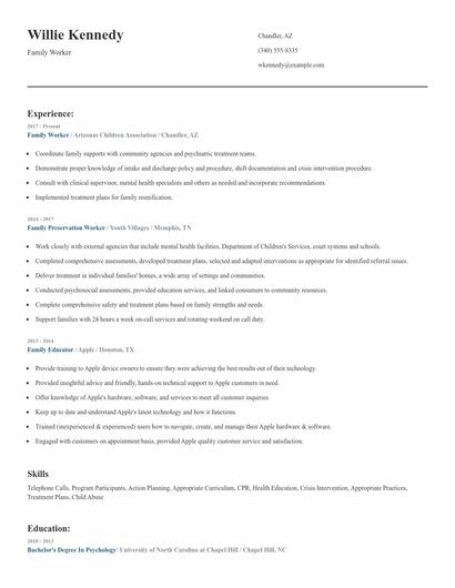 Family Worker Resume