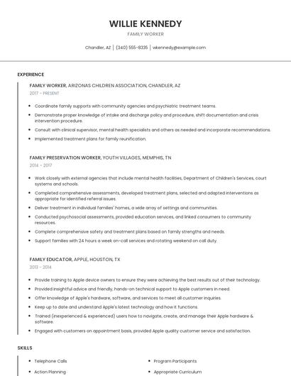 Family Worker Resume