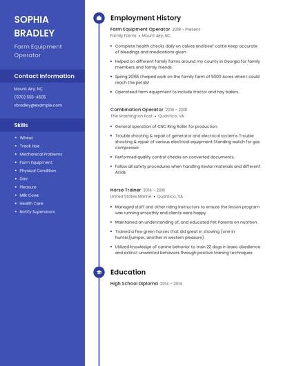 Farm Equipment Operator Resume