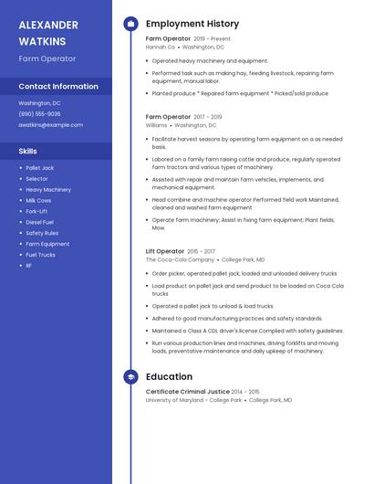 Farm Operator Resume