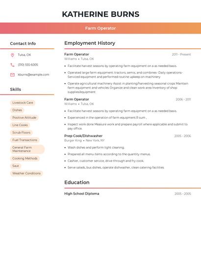 Farm Operator Resume