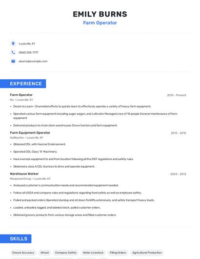 Farm Operator Resume