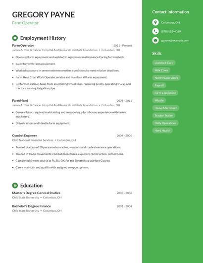 Farm Operator Resume