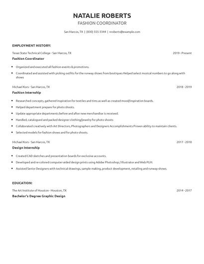 Fashion Coordinator Resume
