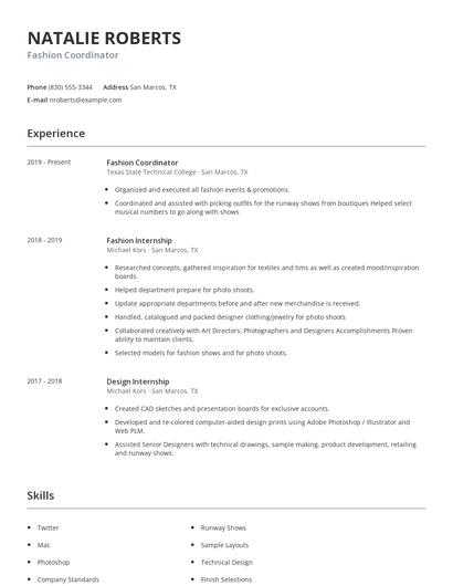 Fashion Coordinator Resume