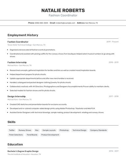 Fashion Coordinator Resume