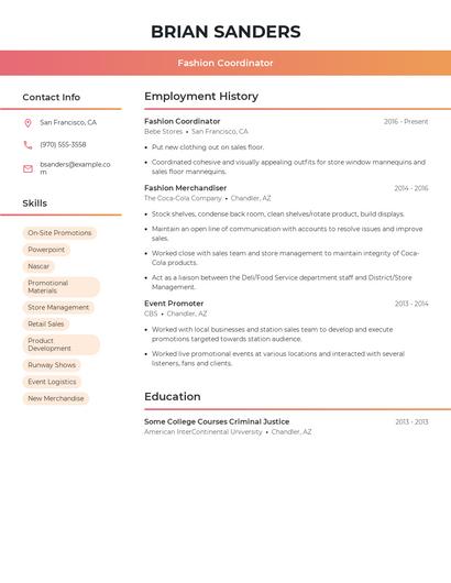 Fashion Coordinator Resume