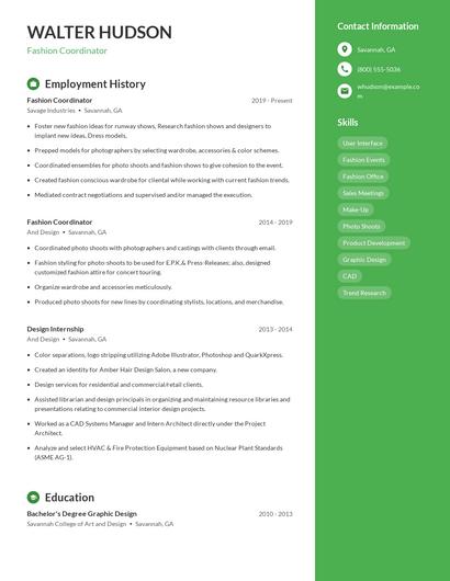 Fashion Coordinator Resume