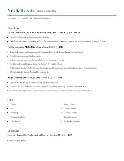 Fashion Coordinator Resume
