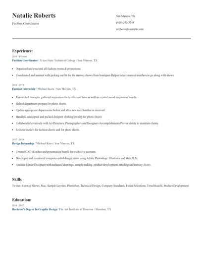 Fashion Coordinator Resume