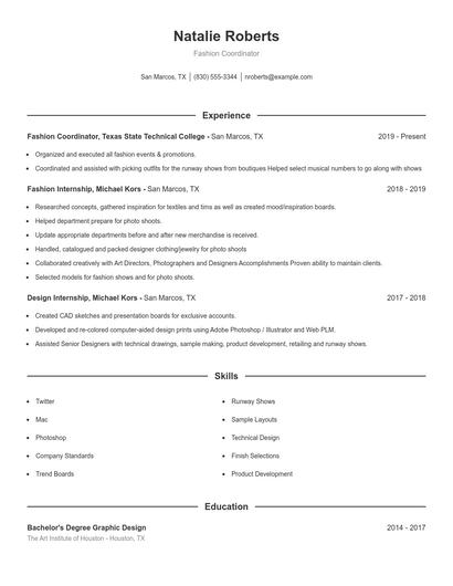 Fashion Coordinator Resume