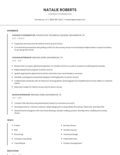 Fashion Coordinator Resume