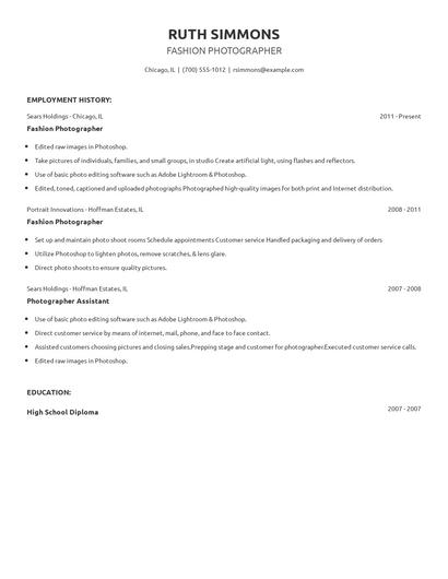 Fashion Photographer Resume