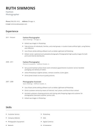 Fashion Photographer Resume