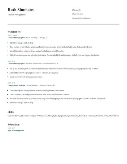 Fashion Photographer Resume