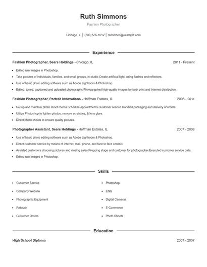Fashion Photographer Resume