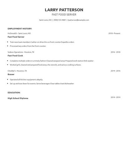 Fast Food Server Resume