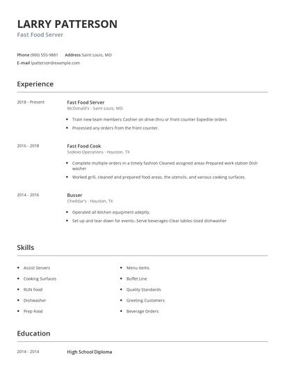 Fast Food Server Resume