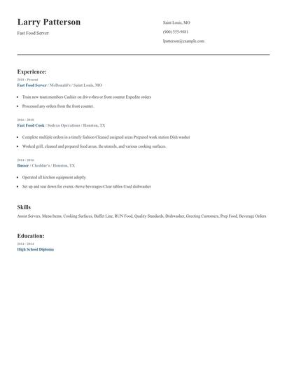 Fast Food Server Resume