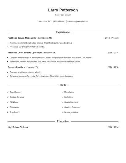 Fast Food Server Resume