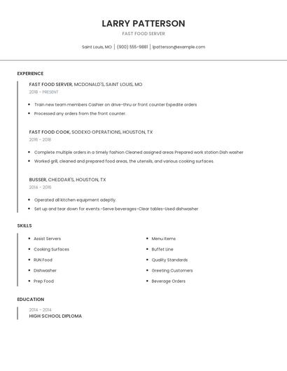 Fast Food Server Resume