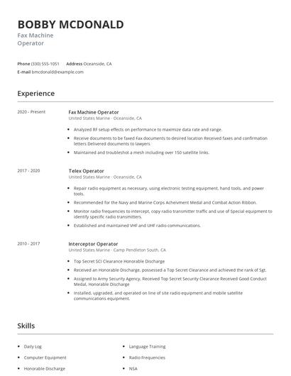 Fax Machine Operator Resume