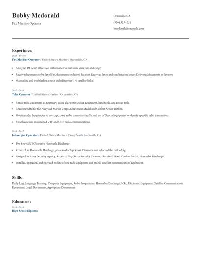 Fax Machine Operator Resume