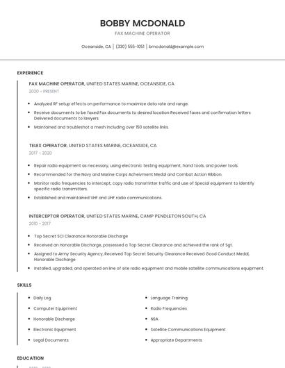 Fax Machine Operator Resume
