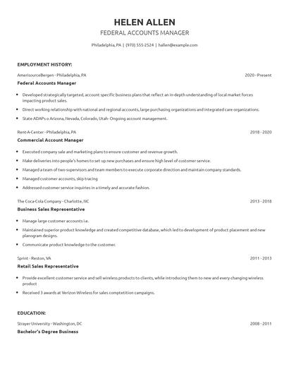 Federal Accounts Manager Resume