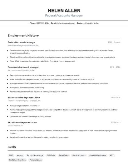 Federal Accounts Manager Resume