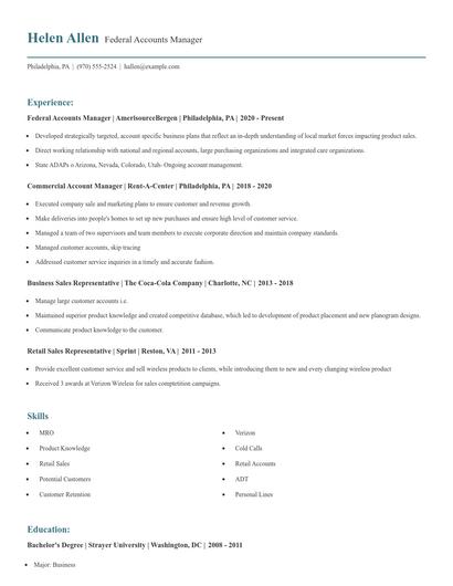 Federal Accounts Manager Resume