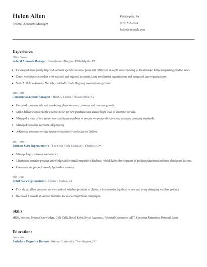 Federal Accounts Manager Resume