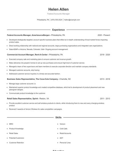 Federal Accounts Manager Resume