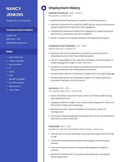 Federal Contractor Resume