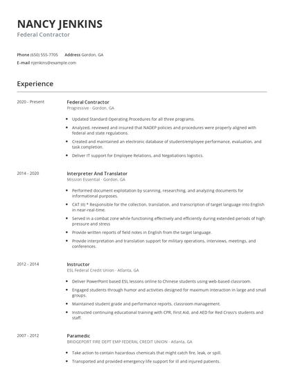 Federal Contractor Resume
