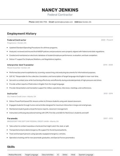 Federal Contractor Resume