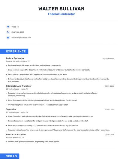Federal Contractor Resume