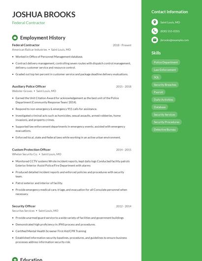 Federal Contractor Resume