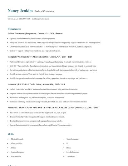 Federal Contractor Resume