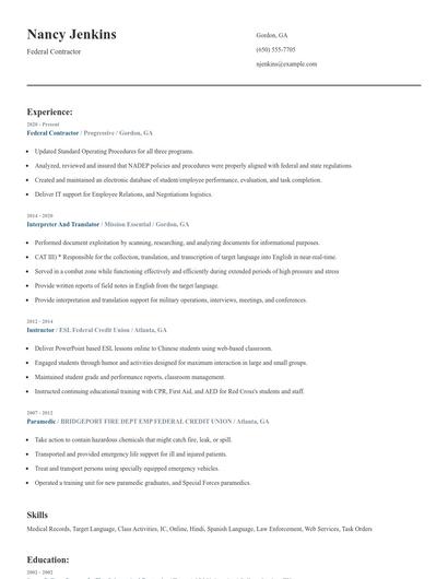 Federal Contractor Resume
