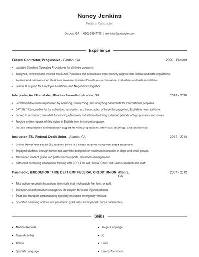 Federal Contractor Resume
