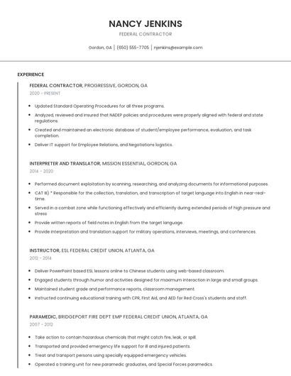 Federal Contractor Resume