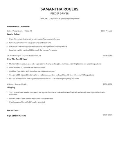 Feeder Driver Resume