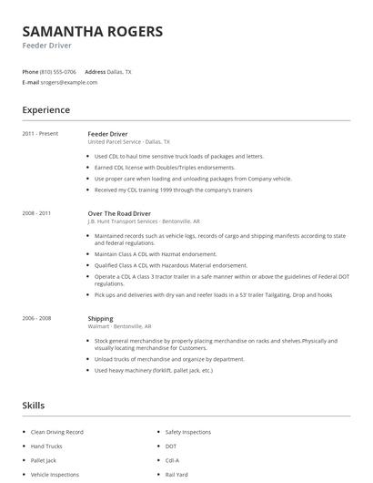 Feeder Driver Resume