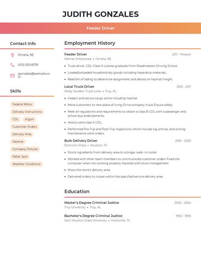 Feeder Driver Resume