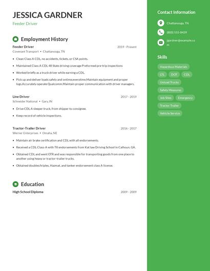 Feeder Driver Resume