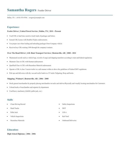 Feeder Driver Resume
