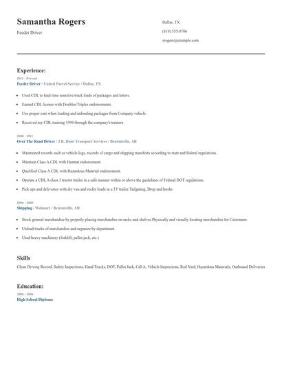 Feeder Driver Resume