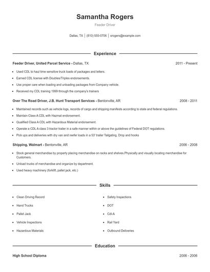 Feeder Driver Resume