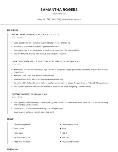 Feeder Driver Resume